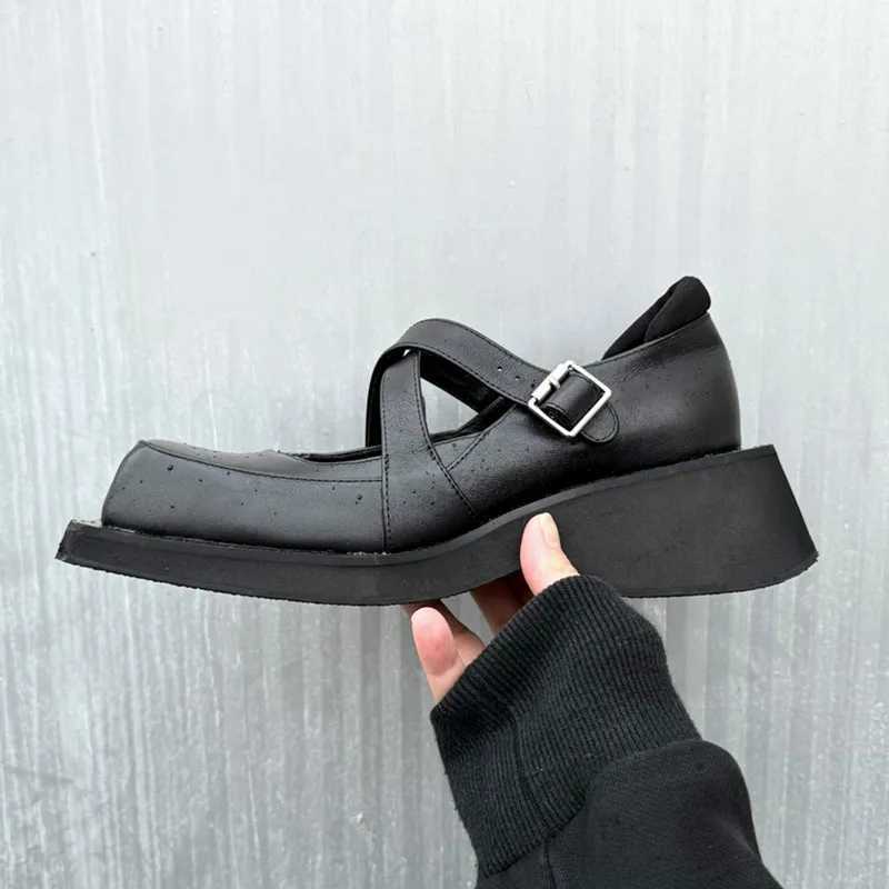 Sexy Square Toe Mary Jane Shoes Women Wedge Platform Shoes for Women Comfortable Leather PU Flats Cross Tie Buckle Casual Shoes Z251015