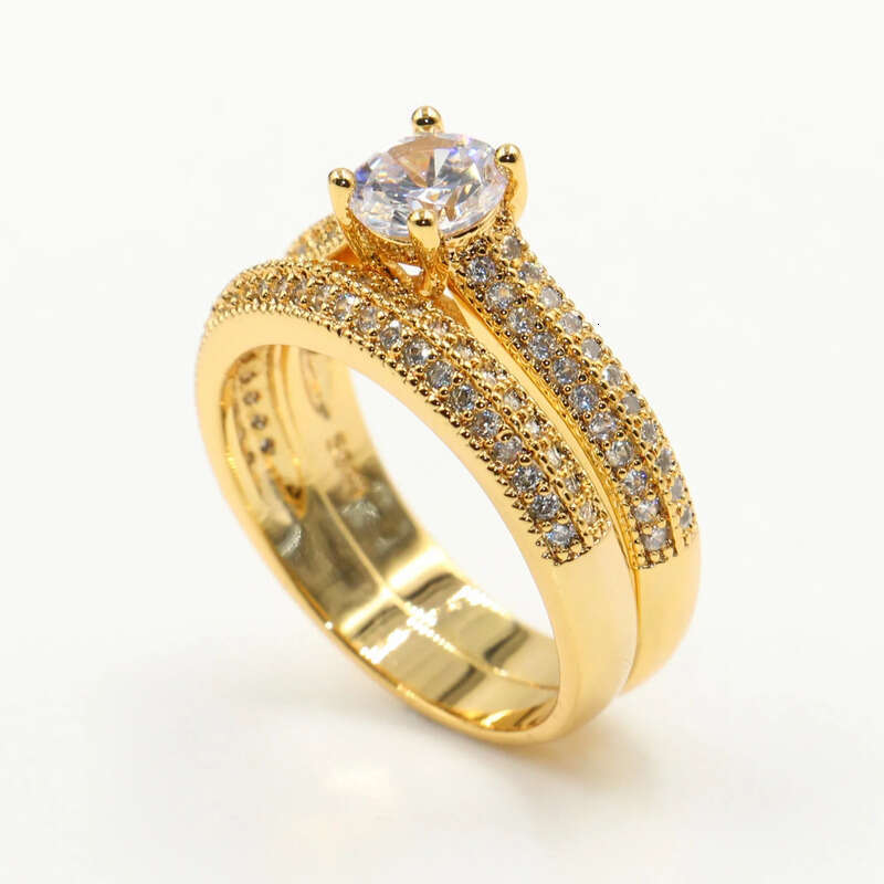 Wholesale Professional Lots Of Stock Classical Fashion Jewelry Sterling Sier&Gold Fill Round Cut White Topaz CZ Dia Wedding Ring