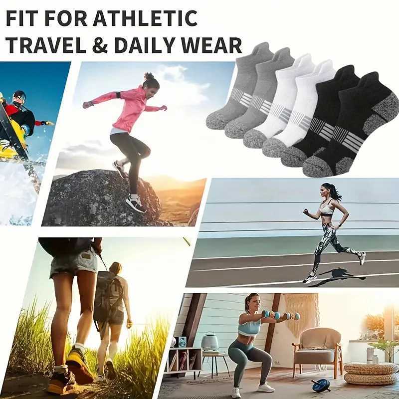 6 Pairs Unisex Thick Padded Low Cut Running Socks Summer Breathable Sweat Absorbing Fashionable Striped Design Casual Socks C251017