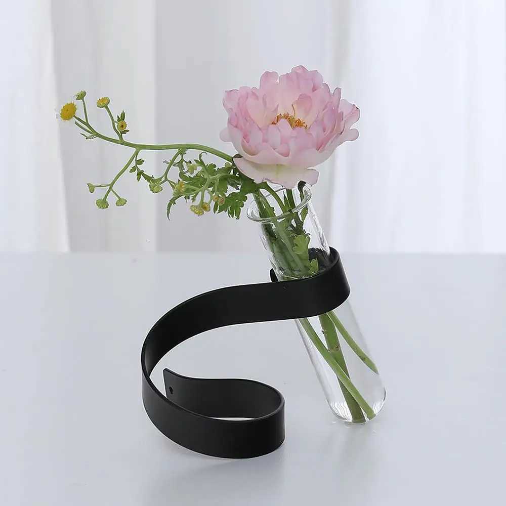 Unique Shape Suspended Desktop Ornament Hydroponic Plant Glass Vase Oblique Creative Iron Transparent Flower Vases Home Decor C251017