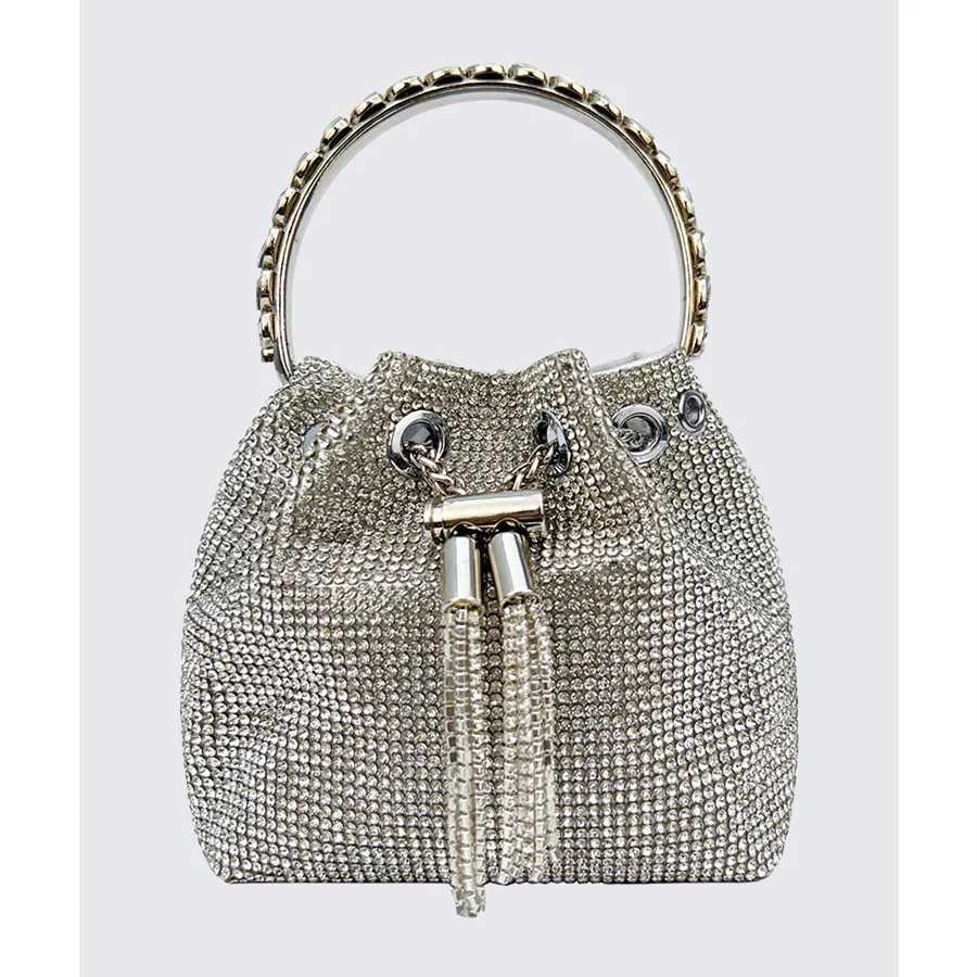 Diamond Tassel Evening Clutch Bag Women Luxury Designer Chain Metal Ring Handle Shiny Crystal Bucket Purse Bridal Wedding Party Z251017