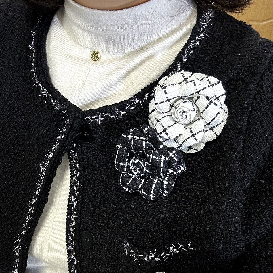 designer brooch suqi exquisite 7cm small style tweed camellia pin for women french highend fashion accessories brooch