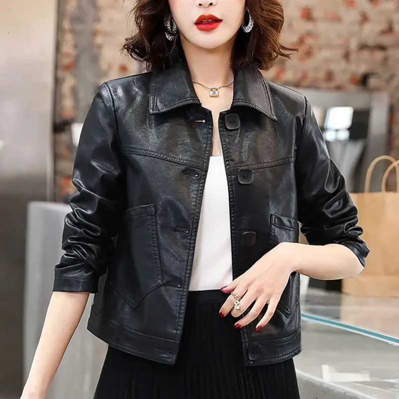 Spring Autumn Women Large Size 4XL PU Leather Coat 2024 Ladies Faux Leather Tops Jacket Female Short Leather Clothing OutwearT251017