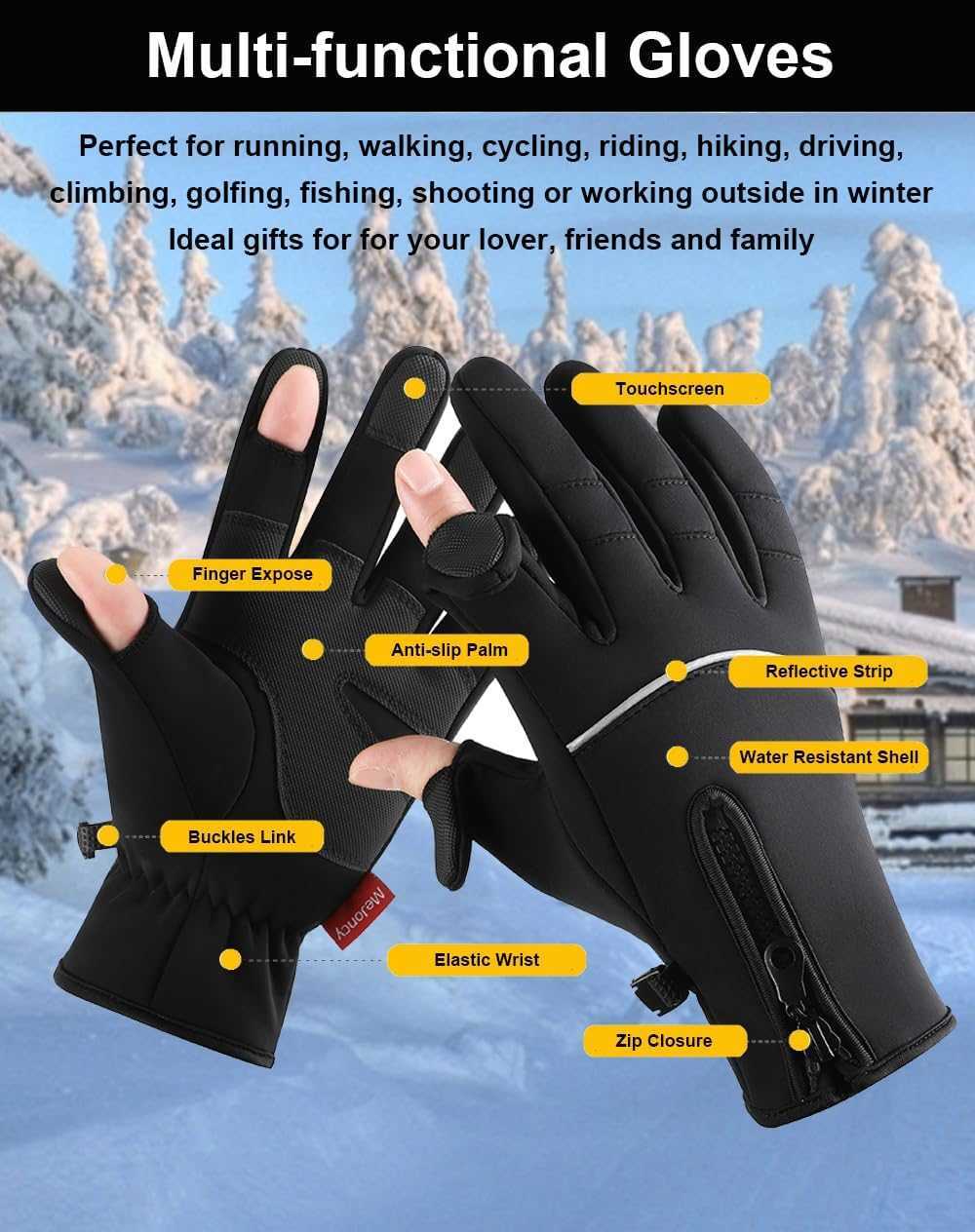 Winter Gloves Men Women 2 Finger Exposable Touch Screen Gloves Running Gloves Cycling Gloves Driving Gloves Warm Gloves Winter Fishing Gloves Z251017
