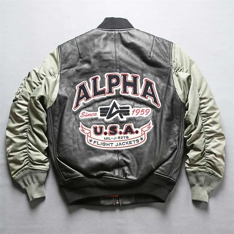 Top Quality Sheepskin MA1 Flight Jacket for Men Vintage Baseball Brand Motorcycle Biker Large Size Genuine Leather Coat J251017