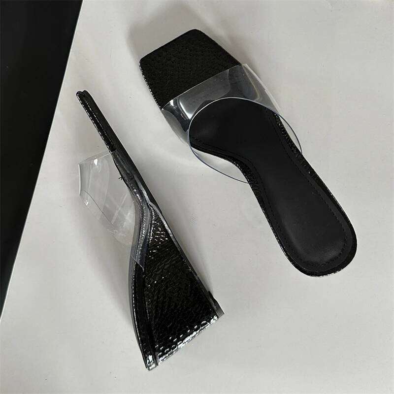2026 Fashion Shallow PVC Transparent Wedge Women Slippers Rome Style Square Toe High Heels Outdoor Party Female Shoes