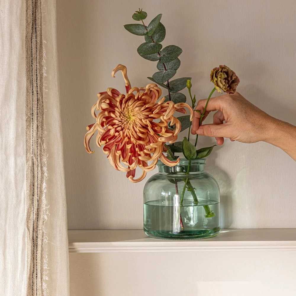 Decorative Wide Jug Glass Vase Clear Round Floral Centerpiece Indoor Use Perfect for Home Decor C251017