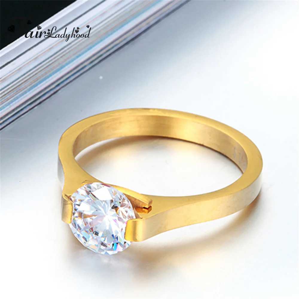 FairLadyHood New Fashion 316L Stainless Steel Rings Shining Crystal Men Women Wedding Engagement Rings 3 Colors AvailableW251017