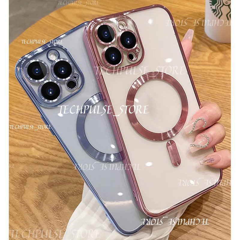 Clear Magnetic For Magsafe Wireless Charging tech73 Cases Soft TPU Shockproof Cover With Camera Lens Film Protector For Iphone 16 15 14 13 12 11 Pro Max XR XS 8 7 Plus