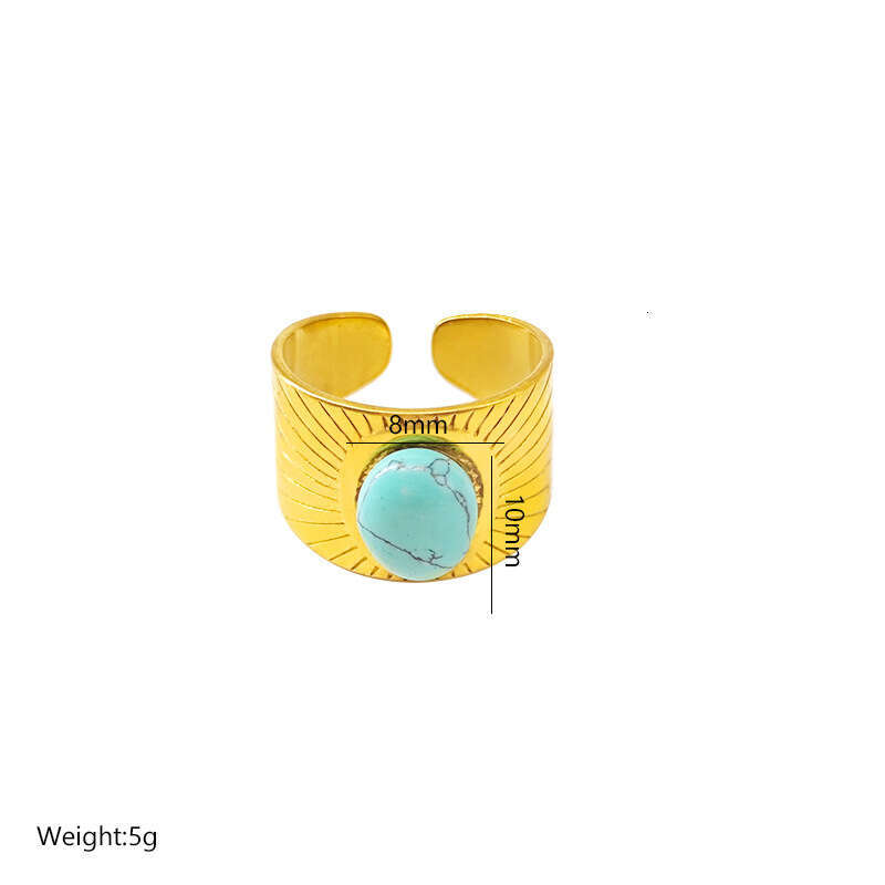 Stainless Steel Oval Blue Turquoise Gold Plated Ring Jewelry Vintage Style Rings for Women ddmypluto