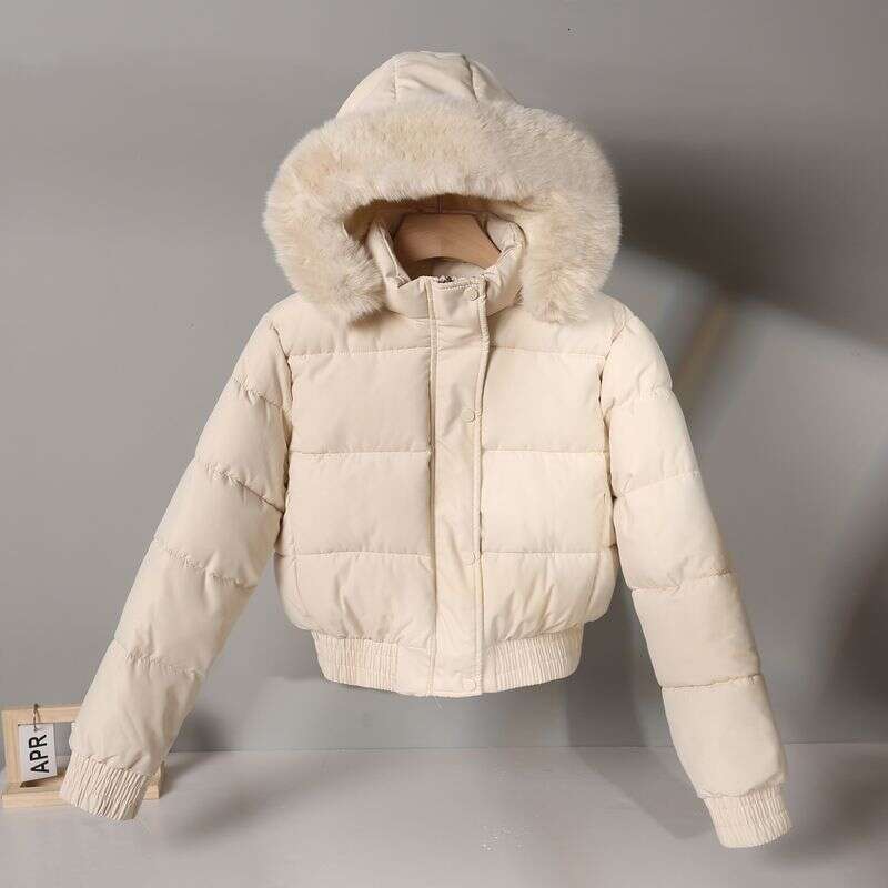 Women's Short Puffer Jacket With Hood & Faux Fur Trim - Warm Fleece-Lined Winter Coat For Petite, Casual Outerwear In Black/Beige/Khaki/Brown