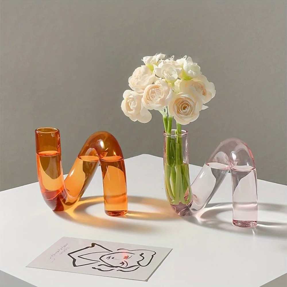 Modern Creative Irregular Shaped Glass Vase Transparent Centerpiece for Dining Living Room Decor Nordic Glass Flower Vase C251017