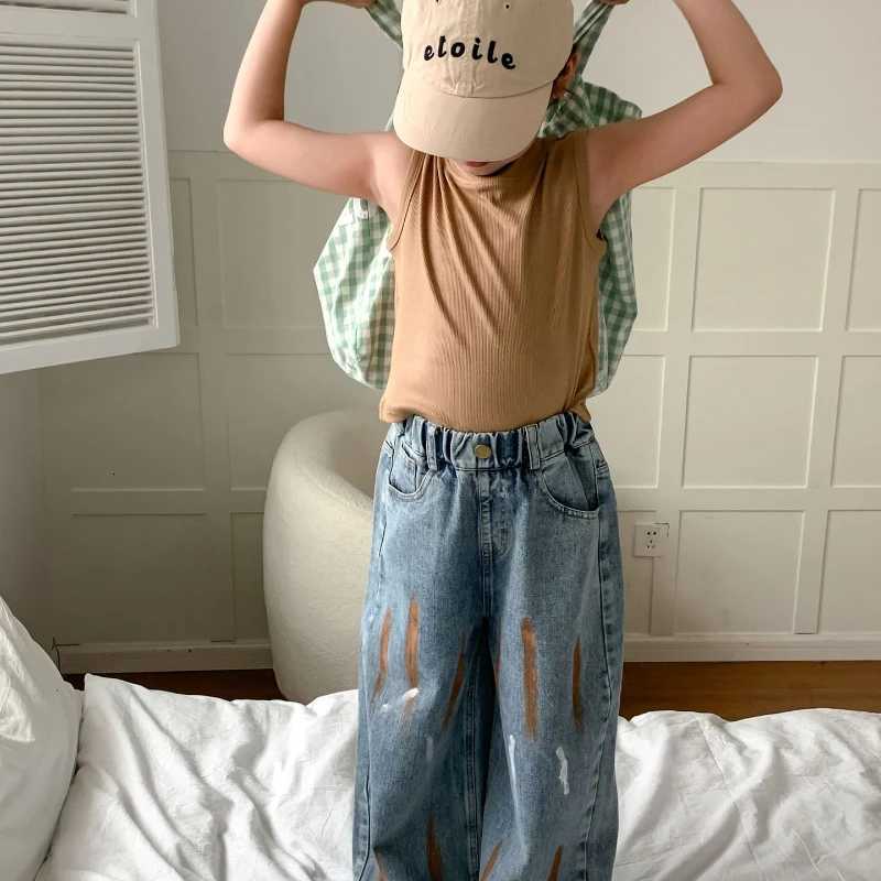 Pants 2024 Spring Girl Retro Cowboy Design Wide Leg Comfortable Cute Trendy Leisure ActiveT251017