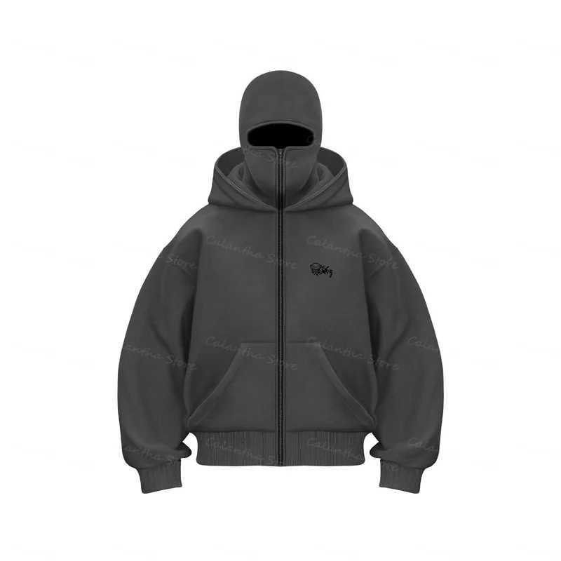 New Men Balaclava Zip Hoodie Winter Warm Casual Sweatshirt with Hooded Face Mask Zipper Design Sports Jacket Outdoor Activities Z251017
