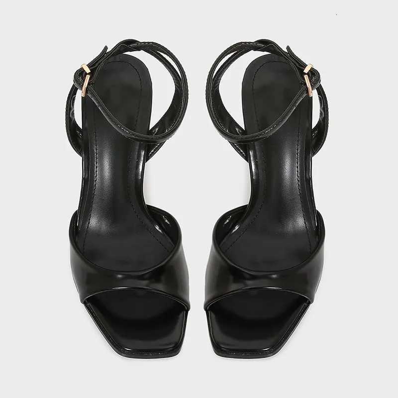 Black Patent Leather Ankle Strap Buckle Heeled Sandals Women Sexy Square Open Toe High Heels Summer Elegant Party Office Shoes Z251015