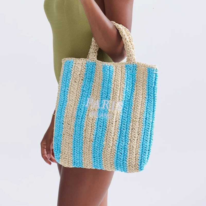 Casual Striped Straw Tote Bag Designer Letters Woven Women Handbags Handmade Summer Beach Bag Big Bali Travel Shopper Purse 2024 Z251017