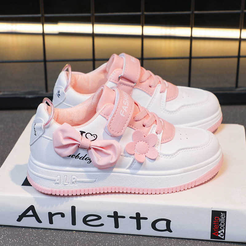 2024 Autumn Childrens White Shoes Girls Flower Student Bowknot Sneakers Lowtop Running Shoes Casual W251017