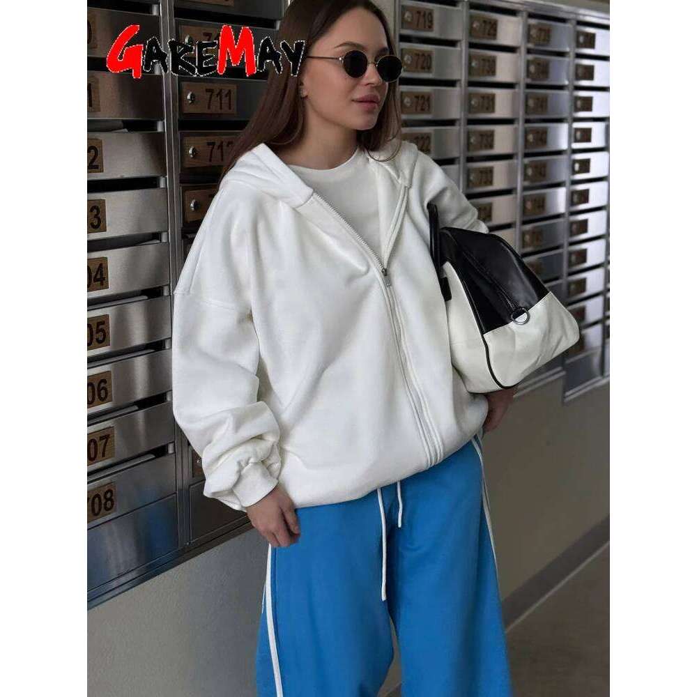 Autumn Women's Hoodie Zipper Oversize Cotton Long Sleeve Vintage Pink Women Jacket Zip Sweatshirt With Hood