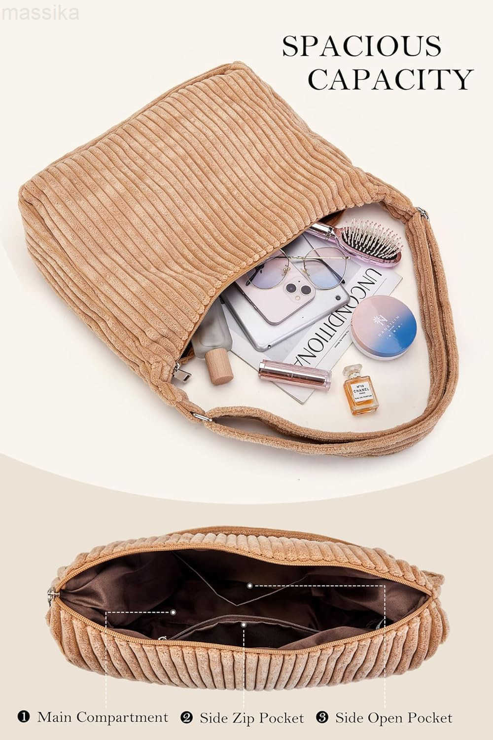 Women Corduroy Hobo Bag Adjustable Strap Shoulder Bag Crossbody Bag Casual Purse Tote Bag Handbag M251017