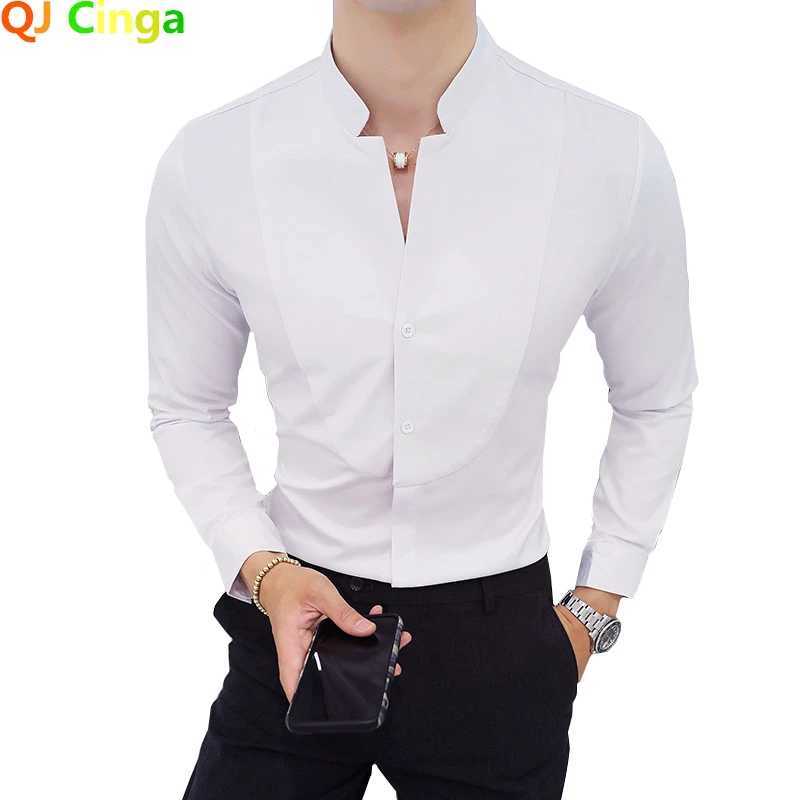 Black Male Stretch Long Sleeve ShirtsMens High Quality Stand Collar Pure Slim Fit Business Shirt Red White Camisa Man Chemise J251017