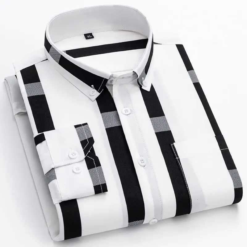 Spring Autumn New Long Sleeve Print Striped Fashion Blouse Polo Neck Plus Size Vintage Shirt Tops Casual Harajuku Men Clothing J251017