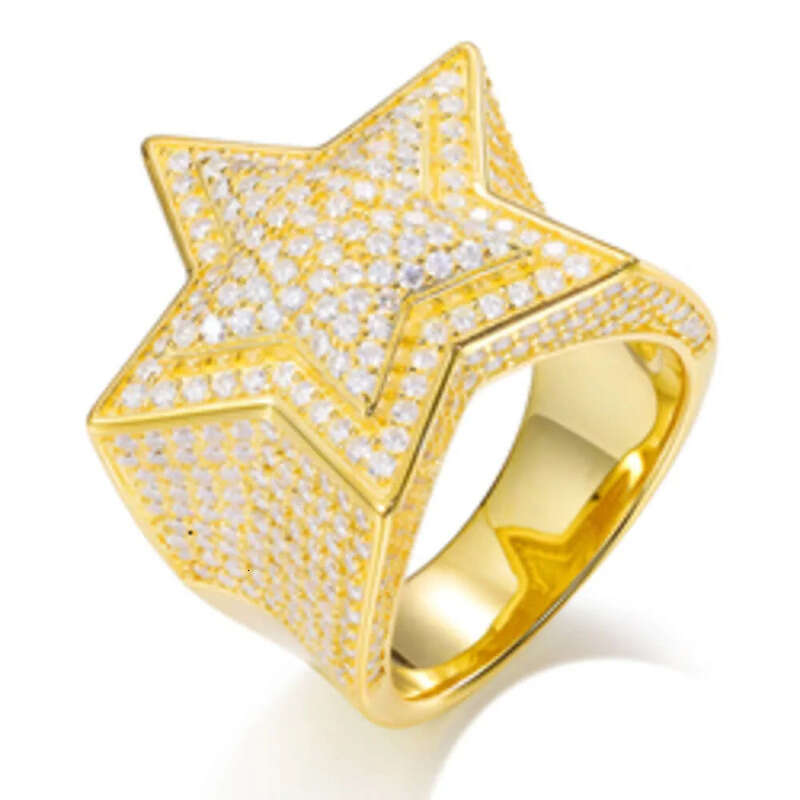 VVS Moissanite Dia Star Ring With GRA CertificateHiphop Men Women Fine Jewelry Iced Out Gold Plated Sterling Sier