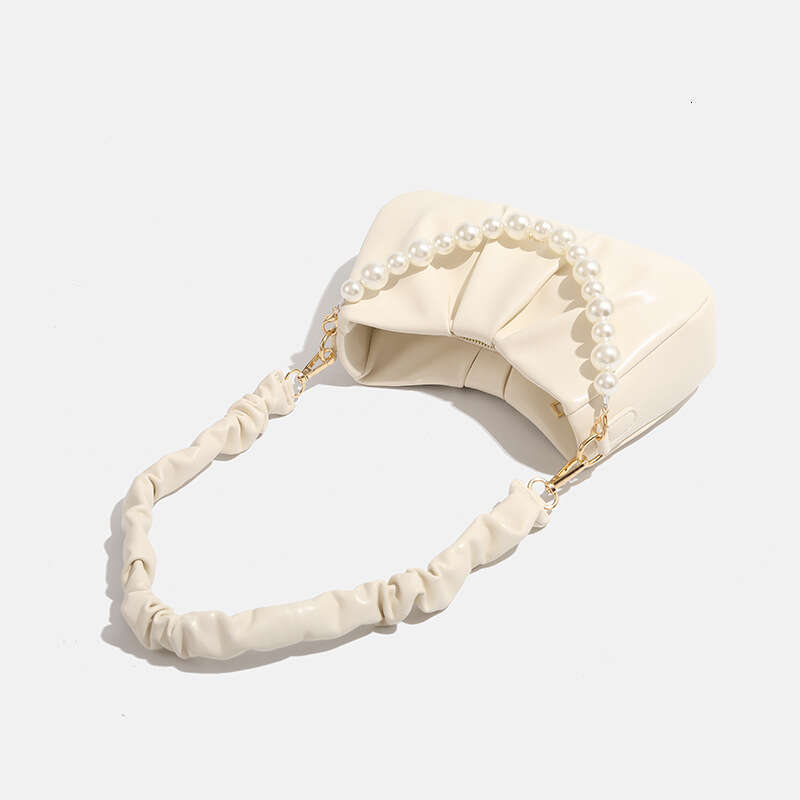 Fashion Ruched Cloud Underarm Pearl Chain Niche Versatile Fairy Style Handbag Shoulder Bag