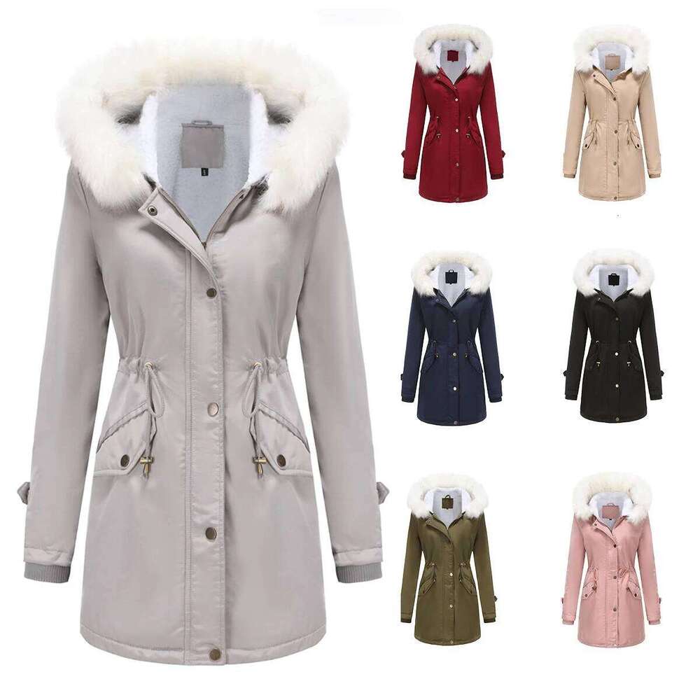 Long Women's Fur Collar Hood Winter Down Cotton Coats Parkas Warm Padding Cotton Padded Puffer Jacket Outwears HWY0377