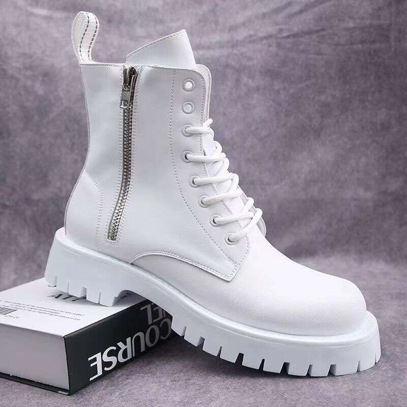 Men's Shoes Men's Martin Autumn And Winter Plus Veet High-Top Casual Leather Shoes British Versatile Thick-Soled Knight Short Boots