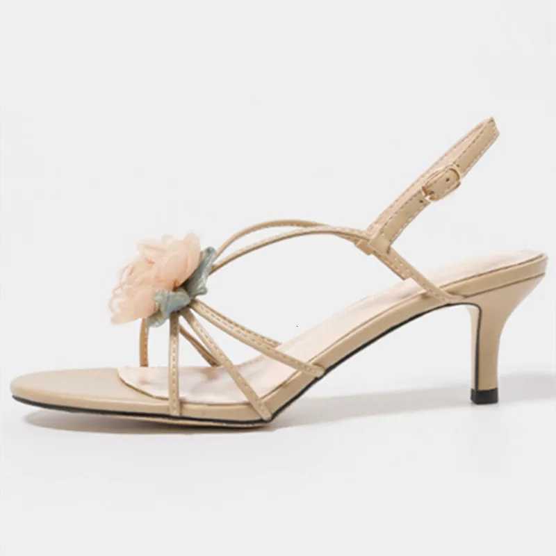 Retro Camellia Opentoe high heel shoe for woman Fashion Thin Heel Round Toe Summer Women Sandals Elegant comforts nonslip shoe Z251015