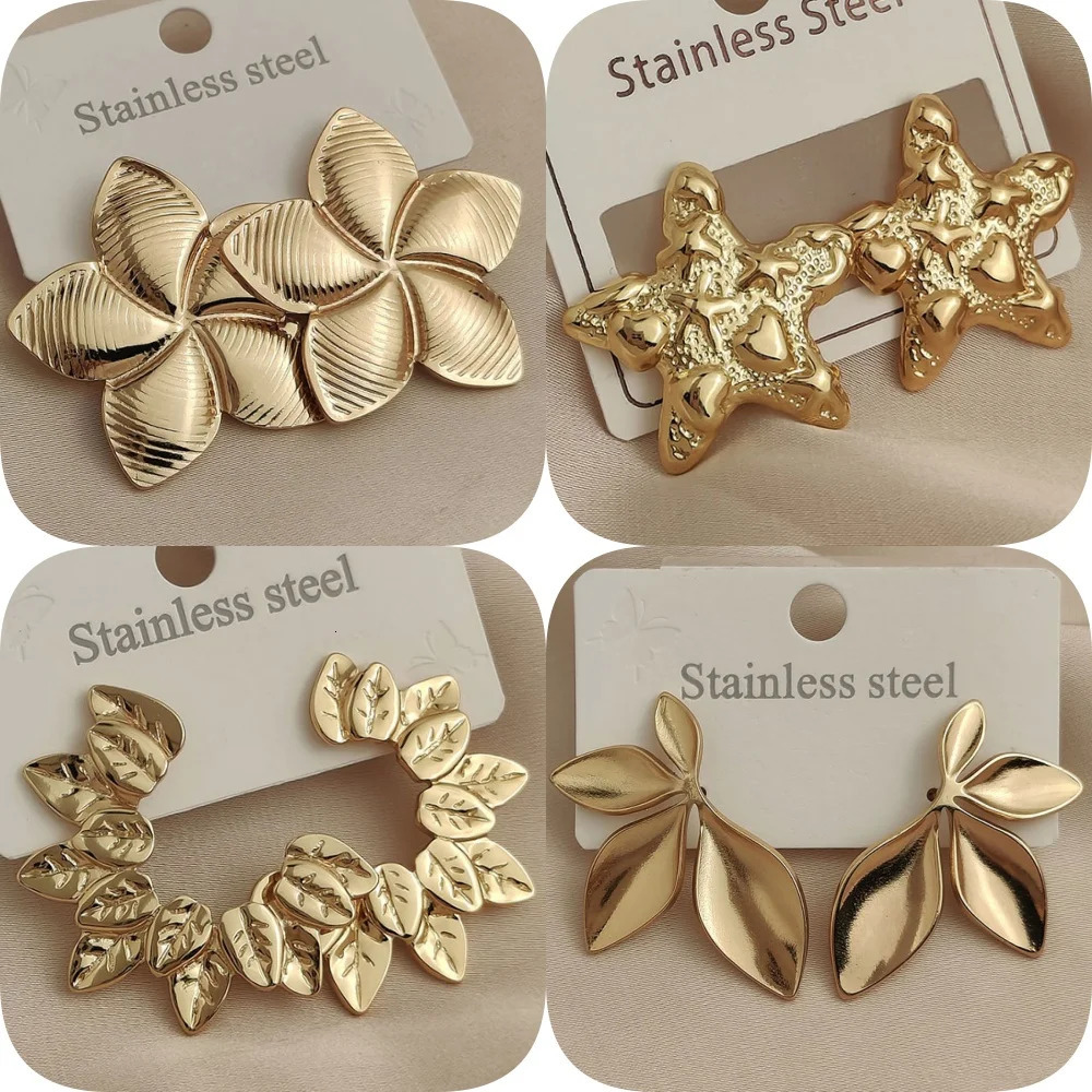 Creative heavy metal leaf starfish stainless steel earrings waterproof and rusty earrings for women party jewelry 251016