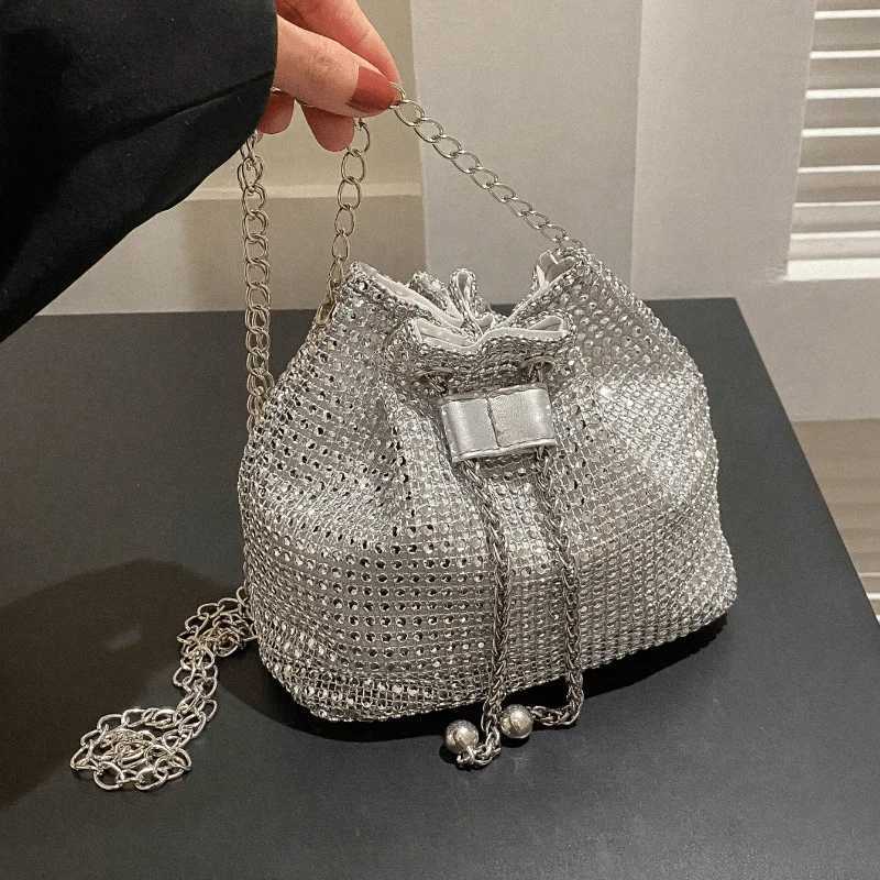 Sparkling Rhinestone Embellished Drawstring Crossbody Bag MultiFunctional Bucket Purse Formal Handbag for Women Daily Commute Z251017