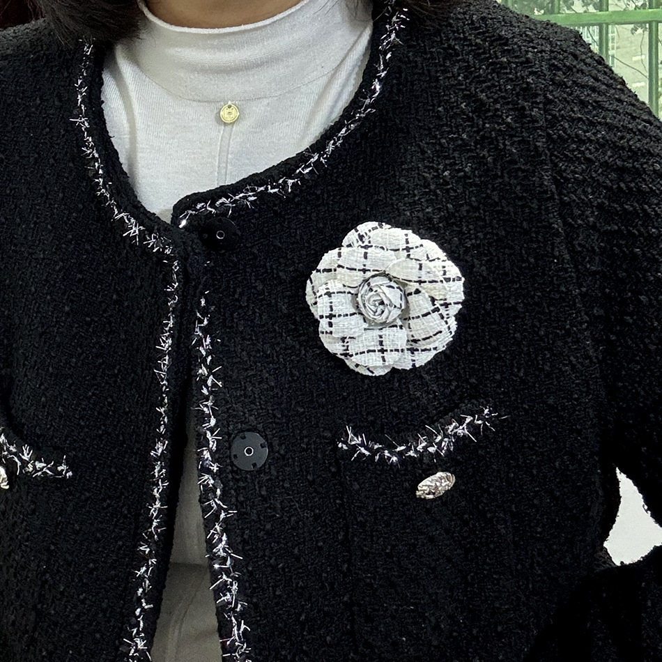 designer brooch suqi exquisite 7cm small style tweed camellia pin for women french highend fashion accessories brooch