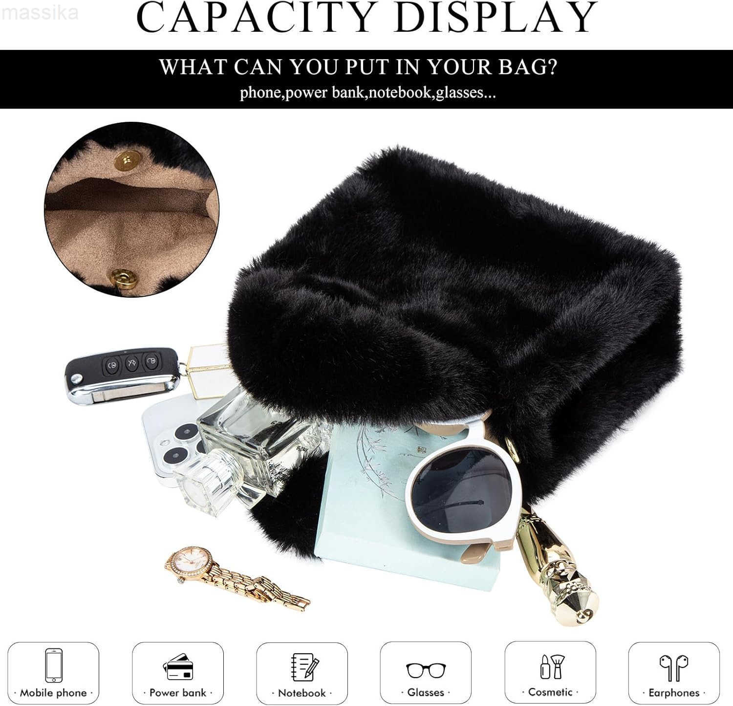 Tote Bag Mini Faux Fur Purses for Women Winter Fuzzy Tote Soft Furry Crossbody Handbag Plush Bags M251017