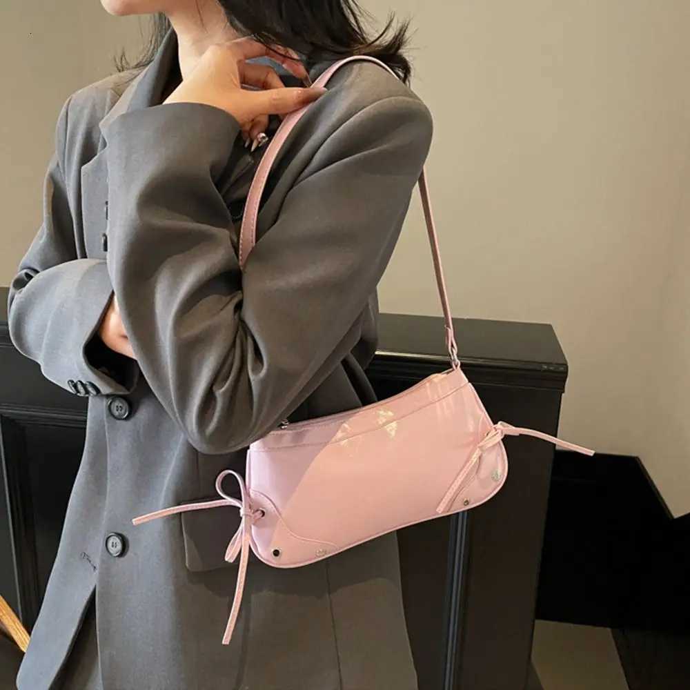 Cute Solid Color Shoder Bag Designer Bow Tie Armpit Bag PU Leather Y2K Wen Handbag Ladies1 D251017