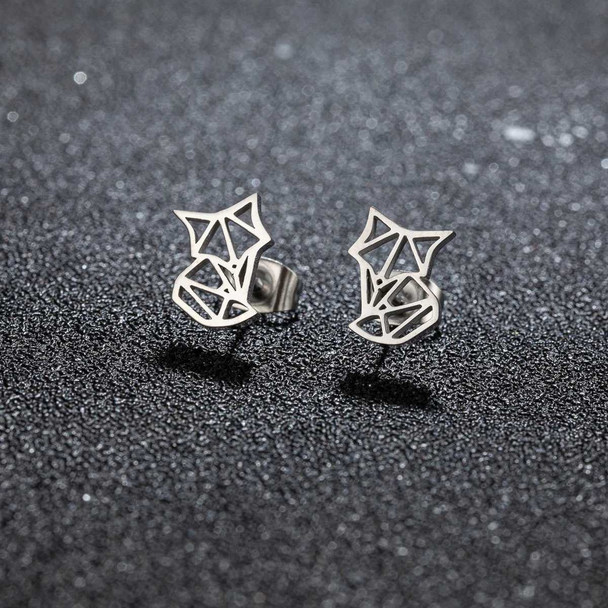 1Pair New Arrival Stainless Steel Cute Fox Ear Studs Ceative Fashion Origami Animal Earrings for Women Jewelry Girlfriend GiftL251017