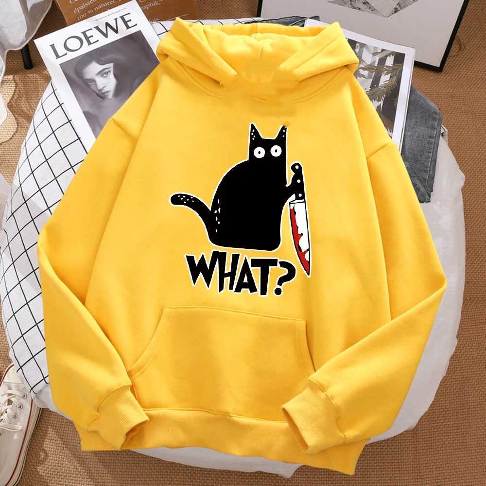 Cute Little Black Cat Holding a Knife Mens Hipster Hoodie Street Fleece Hoody Hip Hop Autumn kid Sweatshirt for Women C251017