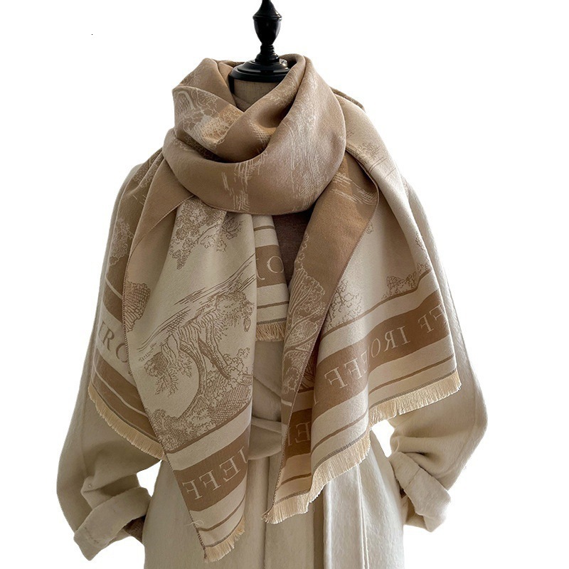 Same Style Scarf Landscape Painting Winter New Neck Warmer Women Imitation Cashmere Warm Thickened