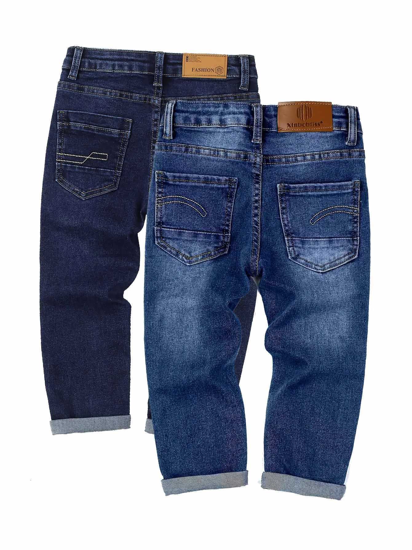 Boys Casual Elastic Denim Pants Stylish Solid Color Jeans Kids Clothing for Spring FallT251017