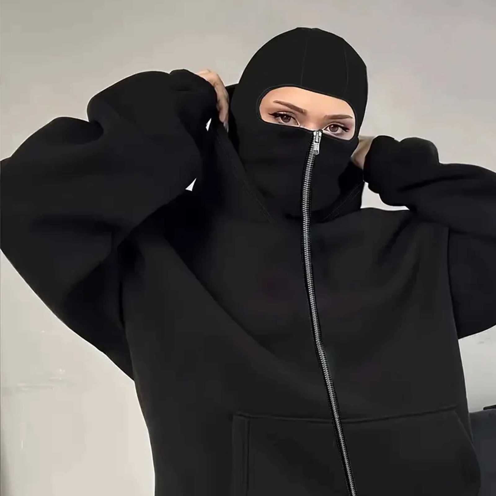 DIY pattern customized sportswear autumn warm hooded masked sweatshirt solid color casual hoodie fashion parade Z251017