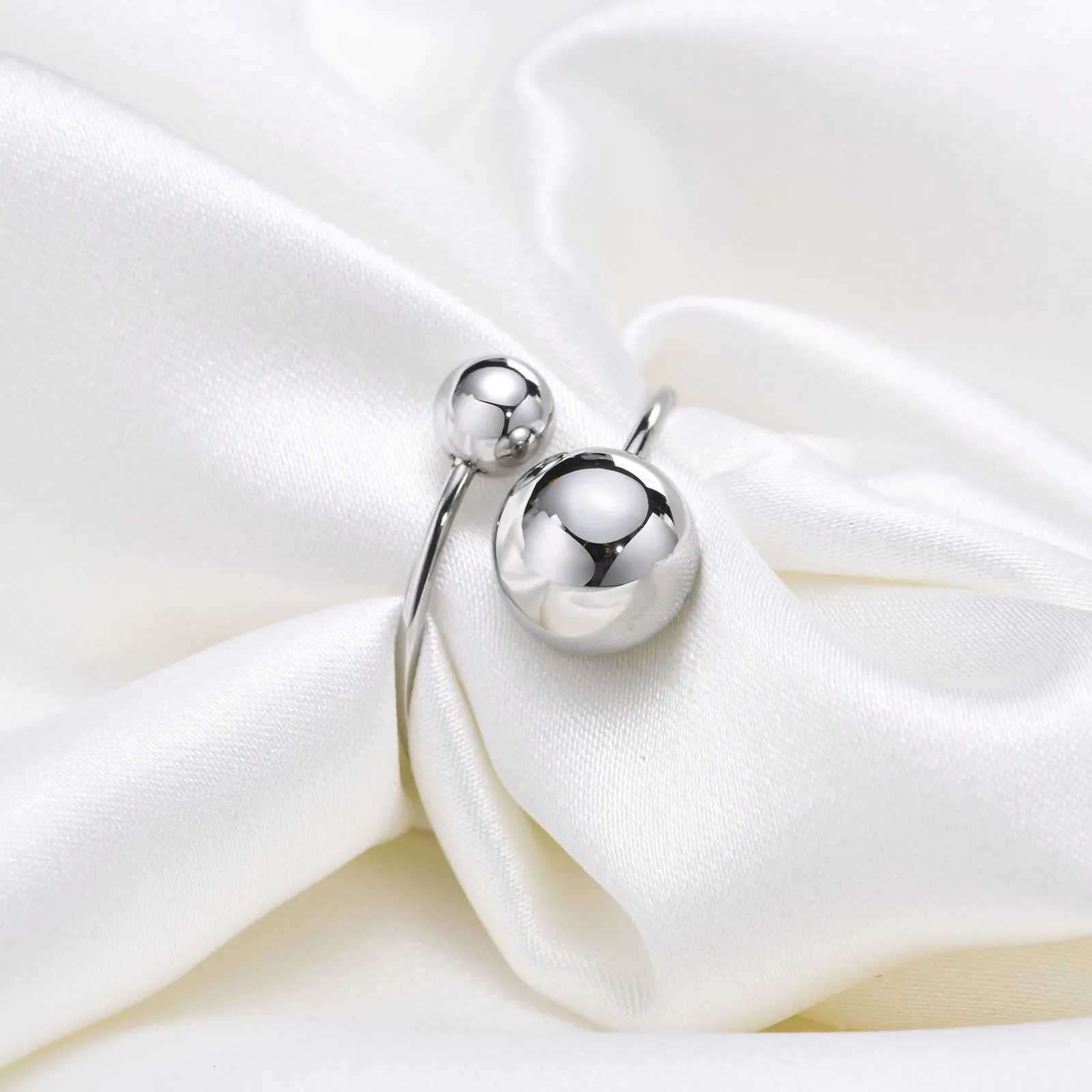 No Fade Stainless Steel Adjustable Open Spheres Anillo Wrap Double Ball Around Ring For Women Asymmetrical Jewelry AccessoryW251017