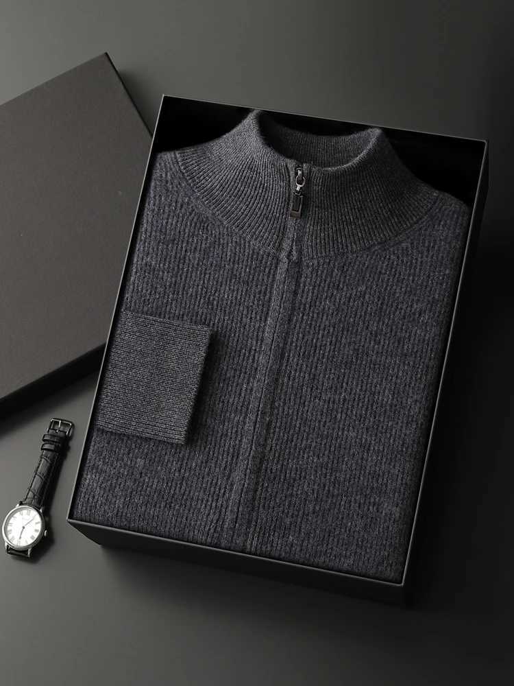 Mens 100 Cashmere Sweater Mock Neck Zipper Cardigan Jacquard Knitted Sweater Smart Casual Style Jacket for Autumn Winter J251017