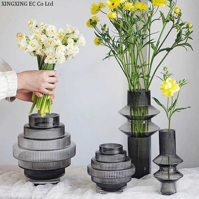 Modern Personty Gray Glass Countertop Vase Creative Modeling Living Room Flower Arrangement Home Decoration Accessories C251017