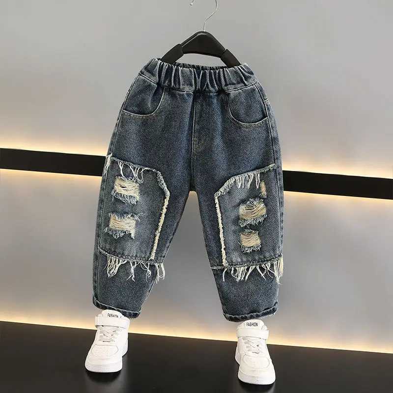 Baby Boy Ripped Jeans 2025 New Style Distressed Long Pants Boys Autumn Fall Trendy Kids ClothingT251017