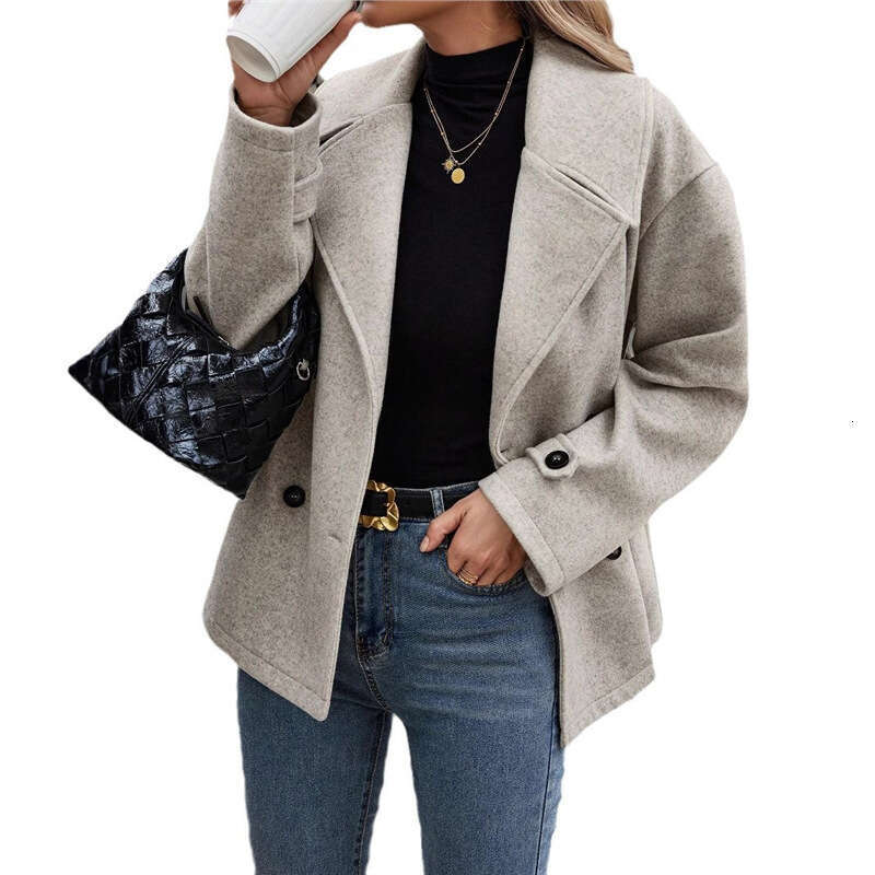 Autumn Winter New Style Women's Street Fashion Casual Jacket With Suit Collar Woolen Coat B5