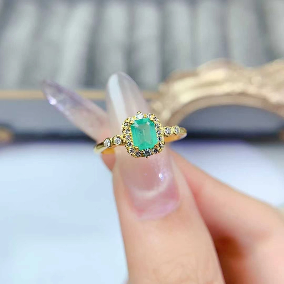 vintage design 925 silver gemstone ring natural emerald jewelry 4mm*5mm Colombian emerald jewelry with certificate