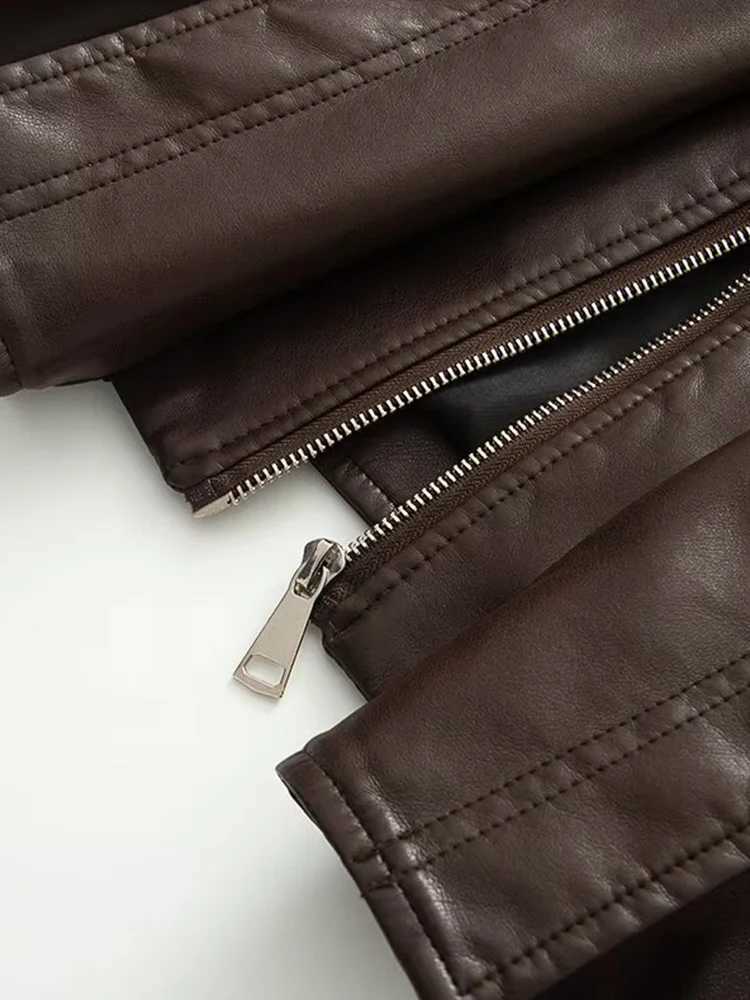 Autumn and winter womens fashion American retro cool highend British style imitation leather waist slimming jacketT251017