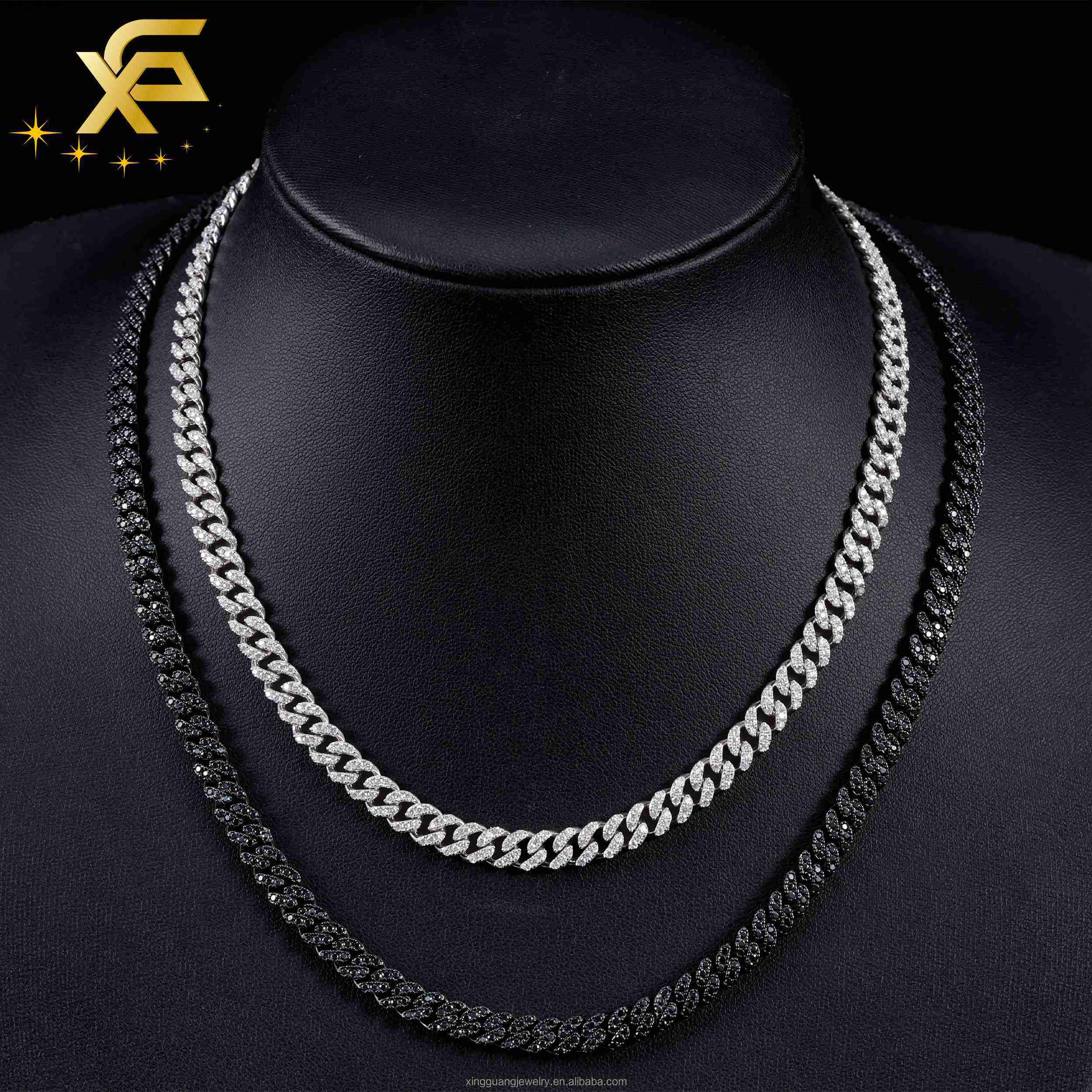 RTS Single Row 6MM Black Hip Hop Cuban Lidynamic Chain Solid 925 Silver Black Moissanite Chains for Men Women Bracelet Necklace