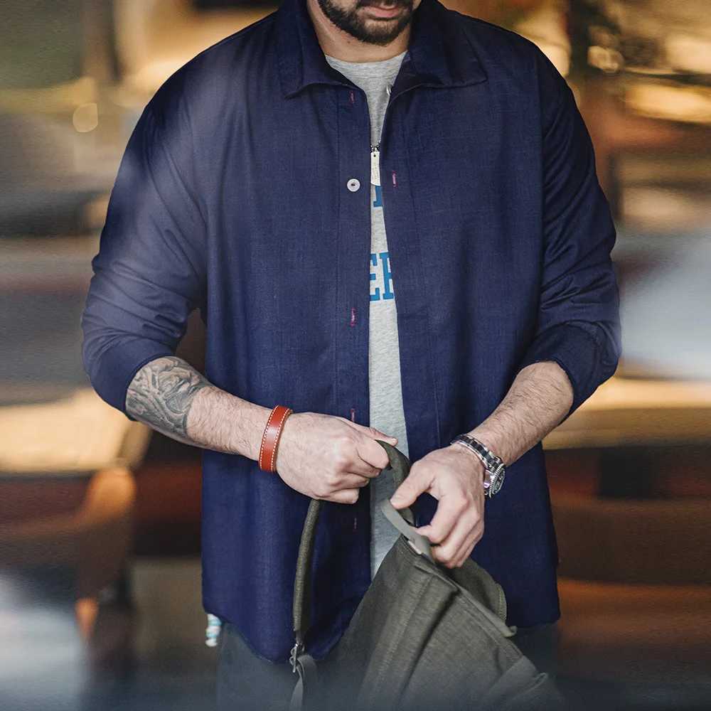 Maden Men Solid Color Denim Blue Shirt Loose Turndown Collar Longsleeved Shirt Mens Spring Coat Loose Comfortable Clothes J251017
