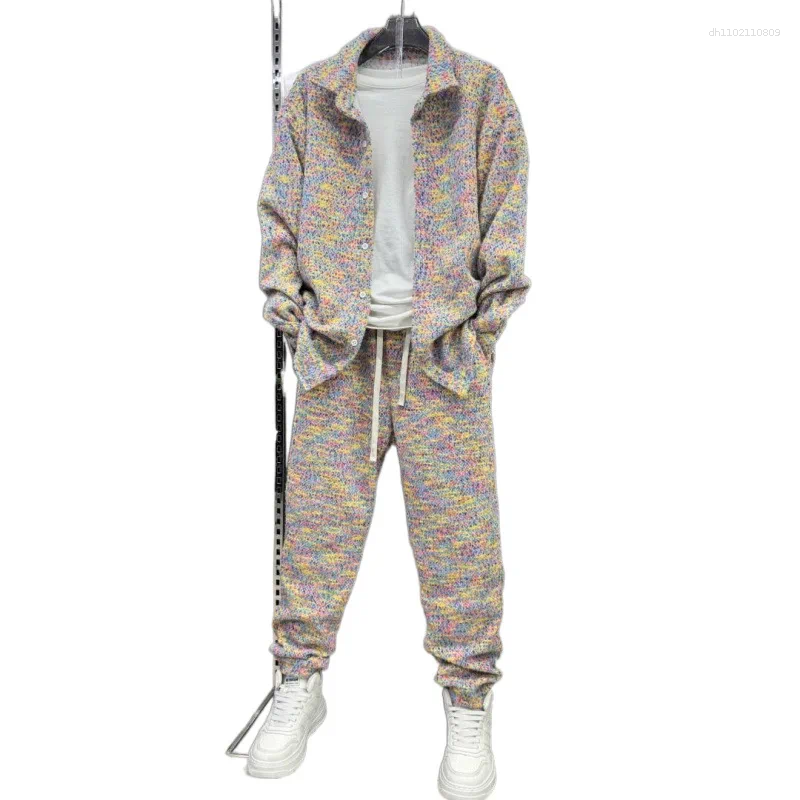 Men's Tracksuits Spring And Autumn Knitted Woolen Sweater Pants Set Suitable For Couples To Wear Loose Elastic Casual Two Piece